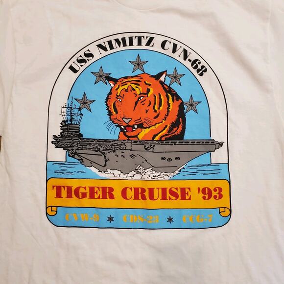 VTG NWOT 1993 USS Nimitz CVN-68 Tiger Cruise Shirt Large L White - Picture 2 of 6
